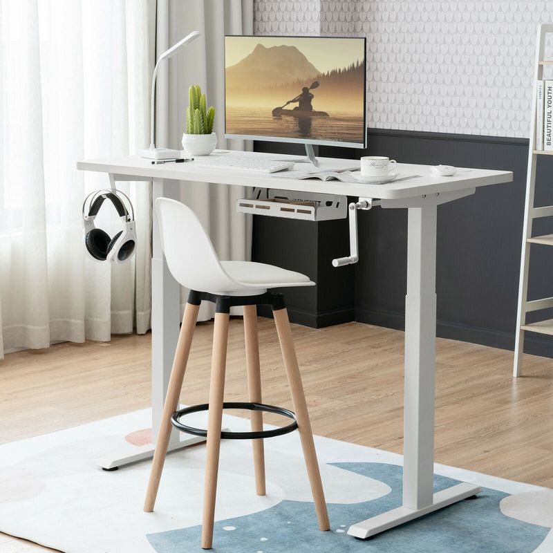 Costway Hand Crank Sit to Stand Desk Frame Height Adjustable Standing Base White, 2 of 11