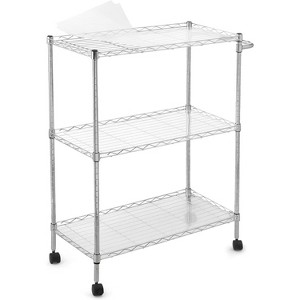 4 Tier Storage Trolley, Slimline Organiser, Mobile Grocery Trolley with 360°Swivel and Lockable Wheels / Basket and Handle, Laundry, Kitchen - 1 of 4