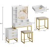 Makeup Vanity Desk with Mirror and Lights, Vanity Table Set with 3 Adjustable Lighting Colors, Dressing Table With 5 Large Drawers, White - 4 of 4