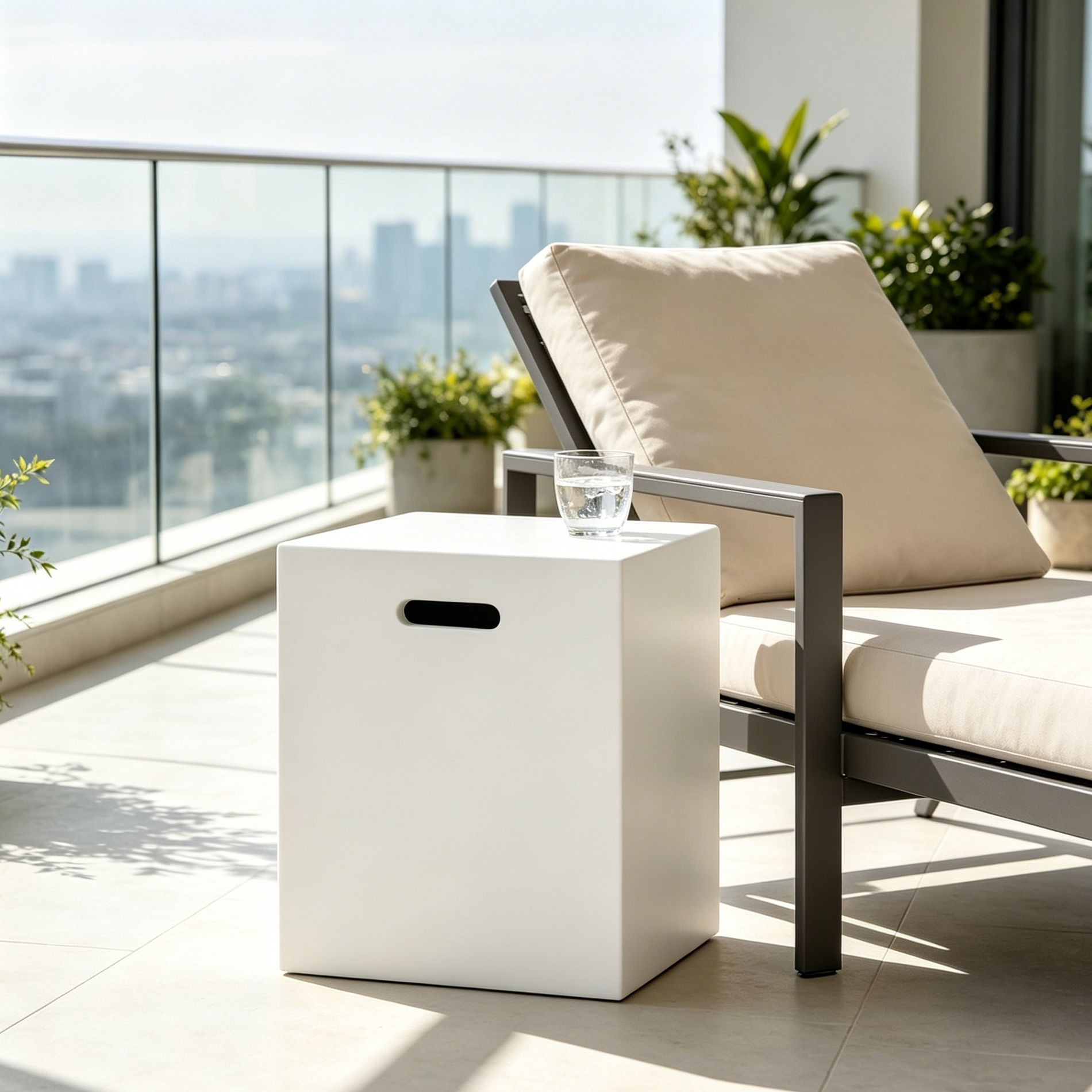 Patio End Table Square Propane Tank Cover Table Weather-Resistant Gas Tank Holder Outdoor Side Table, No Assembly, White - ModernLuxe