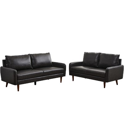 Leather Sofa Set Modern Sofa & Loveseat Set 2 Piece Couch Set with Wooden Legs for Living Room, Office