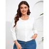 YESFASHION Women Plus Size Cardigan Round Neck Button Down 3/4 Sleeve Top Solid Casual Cardigan - 2 of 4