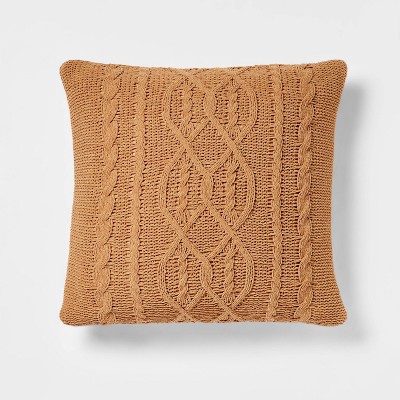 Oversized Cable Knit Chenille Square Throw Pillow Tan - Threshold™