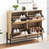 Natural Rattan 4 Flip Door Shoe Cabinet with 3-Tier Adjustable Shelves, Organizer Freestanding, Shoe Rack Storage Cabinet for Entryway - 3 of 4