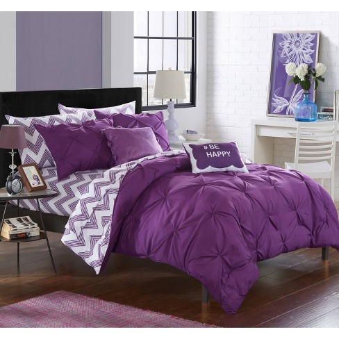 Foxville Pinch Pleated And Ruffled, Purple Ruffle Twin Bedding