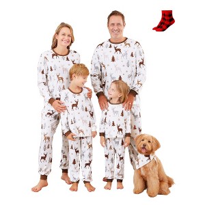 PATPAT Christmas Family Pajama Set: Reindeer and Christmas Tree Print Pajamas with Matching Plaid Family Socks - 1 of 4