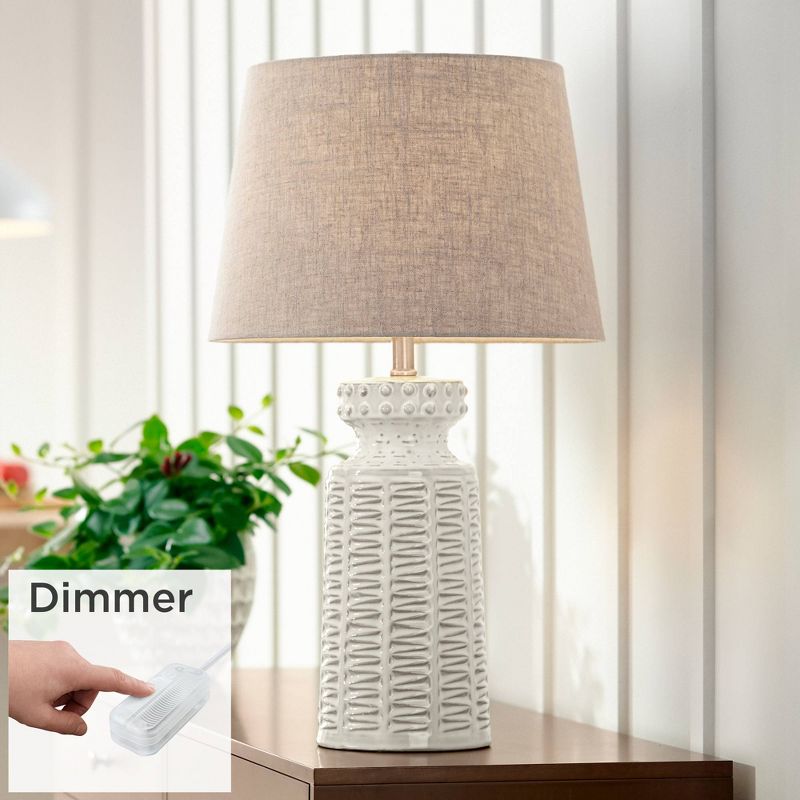 360 Lighting Rustic Farmhouse Country Table Lamp with Dimmer 26" High Cream White Glazed Tan Linen Drum Shade for Bedroom Living Room Bedside House, 2 of 9