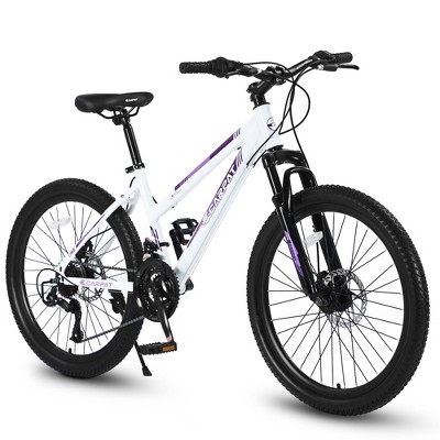 YONWAY Mountain Bike for Teenagers Girls Women, 21 Speed Dual Disc Brake, Steel Frame, 100mm Front Suspension