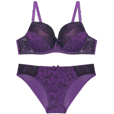 Agnes Orinda Women Plus Push-Up Underwire Comfort Bra and Panty Set Purple  36B