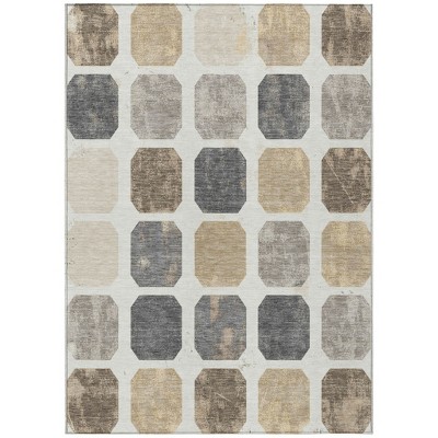 HomeRoots 10' X 14' Ivory Beige And Charcoal Geometric Washable Indoor Outdoor Area Rug