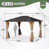 Aoodor Wood Grain Aluminum Gazebo Hardtop Black Steel Roof with Curtain&Netting - 3 of 4