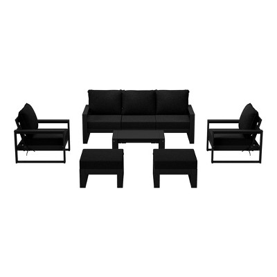 WestinTrends Montara 8-Piece Modern HDPE Outdoor Patio Furniture Conversation Set with Coffee Table and Ottomans