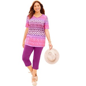 Catherines Women's Plus Size Petite Suprema Short Sleeve V-Neck Tee - 1 of 4
