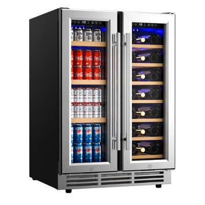 Simzlife 4.65 Cu.Ft/20Bottles/60 Cans Dual Zone Wine&Beverage Fridge, Mini Refrigerator, Portable Cooler with Glass Door, for Home/Bar/Office