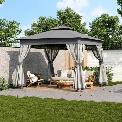 Large Outdoor Heavy Duty Gazebo,Gazebo with Steel Frame and Mosquito Netting,Double Roof Patio Party Gazebo Tent-Coolbibila