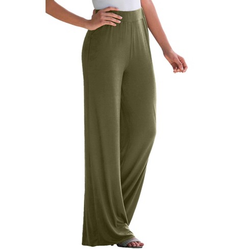 Jessica London Women's Plus Size Everyday Stretch Knit Wide Leg Pant -  14/16, Green