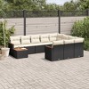 vidaXL 11 Piece Patio Sofa Set with Cushions Black Poly Rattan - Black and Cream - 2 of 4