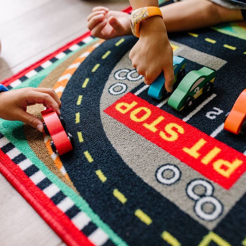 Melissa &#38; Doug Round the Speedway Race Track Rug With 4 Race Cars (39 x 36 inches), 6 of 11