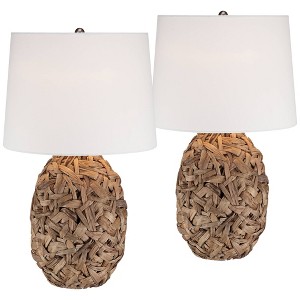 360 Lighting Nantucket 26" High Coastal Modern Farmhouse Rustic Table Lamps Set of 2 Natural Seagrass Living Room Bedroom Bedside White Shade - 1 of 4