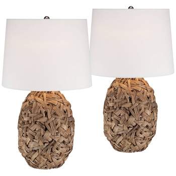 360 Lighting Nantucket 26" High Coastal Modern Farmhouse Rustic Table Lamps Set of 2 Natural Seagrass Living Room Bedroom Bedside White Shade