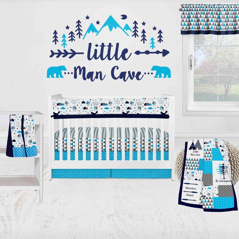 Bacati - Woodlands Forest Animals Aqua/Navy/Grey 6 pc Baby Crib Bedding Set with Long Rail Guard Cover for Boys, 1 of 13