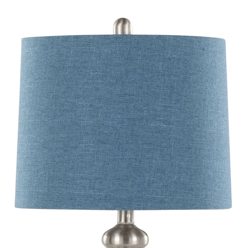 LumiSource (Set of 2) Ashland 27&#34; Contemporary Table Lamps Brushed Nickel with Moroccan Blue Textured Slub Linen Shade from Grandview Gallery, 4 of 8
