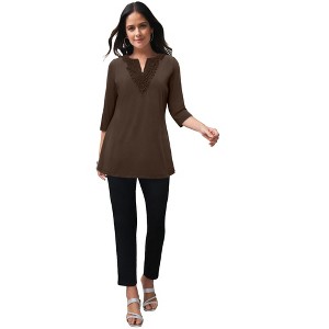 Jessica London Stretch Cotton Crochet Notch Neck Tunic - 1 of 2