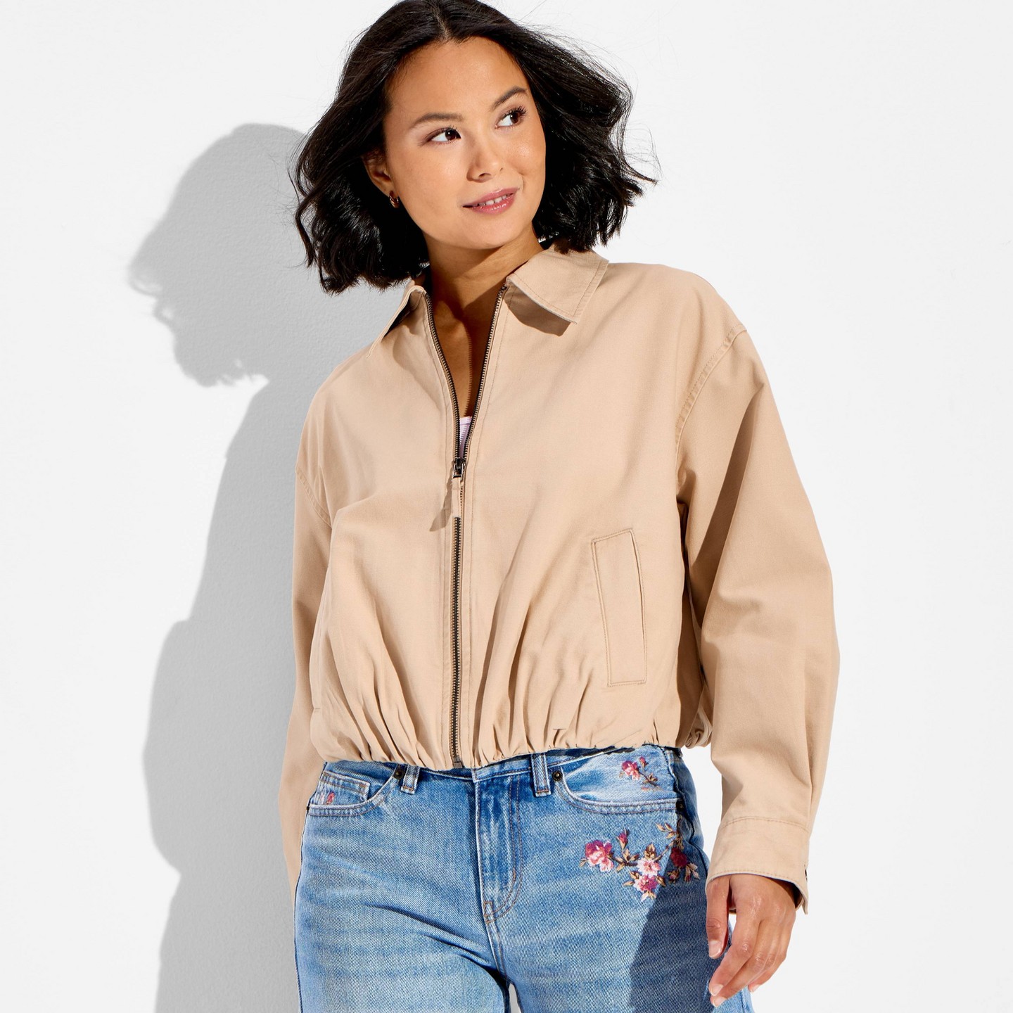 Женская куртка Wild Fable Bubble Hem Canvas, цвет: Рыжевато-коричневый — фото 1