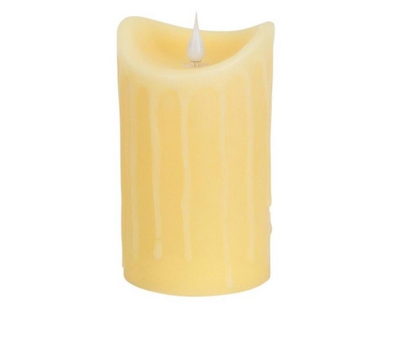 Melrose 5.25" Prelit LED Simplux Dripping Wax Flameless Pillar Candle with Moving Flame - Ivory