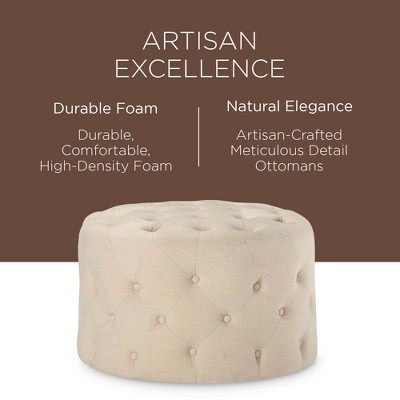 Taupe Tufted Round Fabric Ottoman Pouf