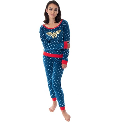 Junior Womens Blue Plaid 3 Piece Fleece Pajamas Sleep Set with