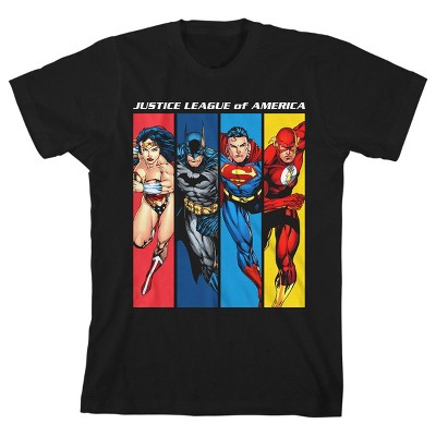 Justice League Four Superheroes Boy’s Black T-shirt