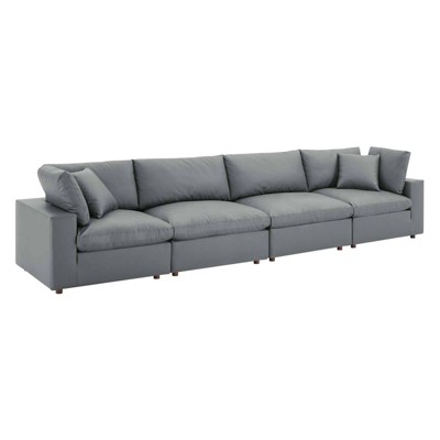 Gray Faux Leather Four Piece Sofa with Down Fill Cushions