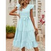 Women's Summer Casual Dresses Cap Ruffle Sleeveless V Neck Smocked Flowy Beach Sundress Belted Tiered Boho Maxi Dress - 2 of 4