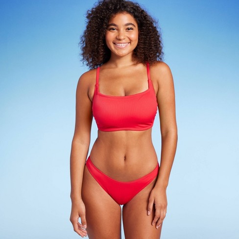 Women's Ribbed Square Neck Bralette Bikini Top - Wild Fable™ Red D/DD Cup