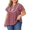 Agnes Orinda Women's Plus Size Bib Peasant Ditsy Floral Tie Neck Keyhole Chiffon Blouse - 2 of 4