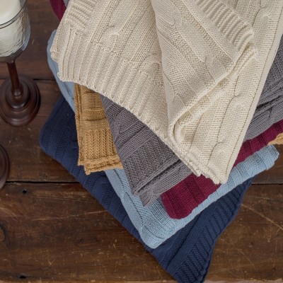 Charcoal Cotton Cable Knit Throw Blanket