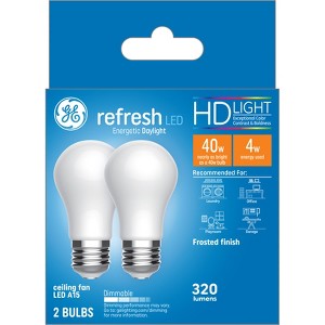 GE 2pk 40W Refresh A15 LED Ceiling Fan Light Bulbs Daylight Frosted: Dimmable, 5000K, E26 Base, 320 Lumens, 13.7-Year Life - 1 of 4