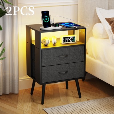 Dolonm 2 Pack Nightstand with Charging Station & Remote LED, 3  Drawers Bedside Table (UL/EPA Certified)