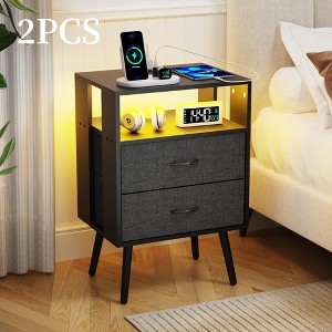 Dolonm 2 Pack Nightstand with Charging Station & Remote LED, 3  Drawers Bedside Table (UL/EPA Certified) - 1 of 4