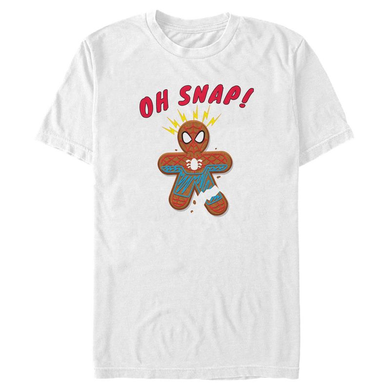 Men's Marvel Christmas Spider-Man Snap Gingerbread Cookie T-Shirt, 1 of 5
