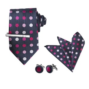 Allegra K Men's Polka Dots Business Wedding Pocket Square Clip Cufflinks Necktie Sets - 1 of 4