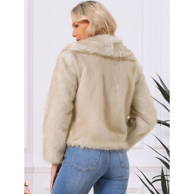 Женские куртки INSPIRE CHIC Women's Long Sleeve Lapel Open Front Fluffy Shaggy Faux Fur Winter Warm Furry Coat Small Beige — фото 5