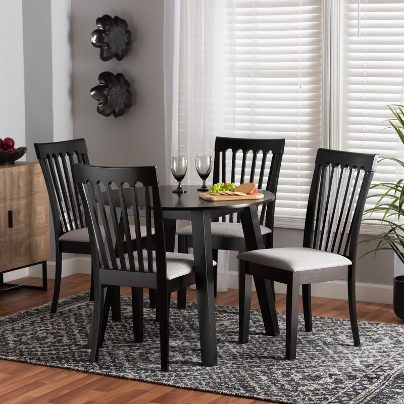 Baxton Studio Nina Modern Grey Fabric and Espresso Brown Finished Wood 5-Piece Dining Set, 1 of 10