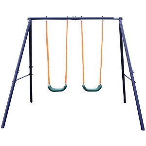 Okak Swing Set with 2 Swing and Heavy-Duty Metal Frame, Comfortable U-shaped Curve Outdoor Swing, Durable Kids Swing for Backyard - 1 of 4