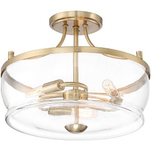 Possini Euro Design Alia Modern Ceiling Light Semi Flush Mount Fixture 14" Wide Warm Brass 3-Light Clear Glass Shade for Bedroom Living Room Hallway - 1 of 4