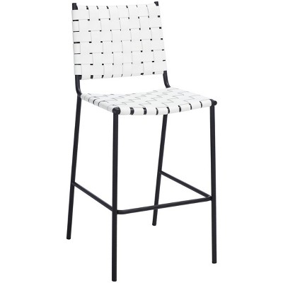 Bahari 21" White Leather and Black Metal Saddle Counter Stool