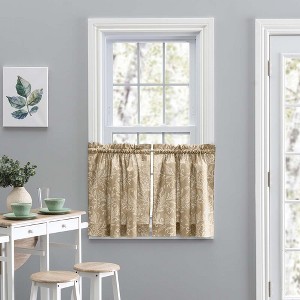 Ellis Curtain Lexington Leaf Pattern on Colored Ground Curtain Tiers Tan - 1 of 4