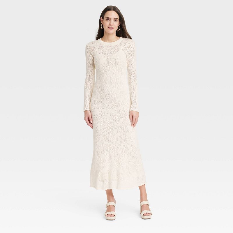 Women's Long Sleeve Maxi Pointelle Dress - A New Day™, 1 of 5
