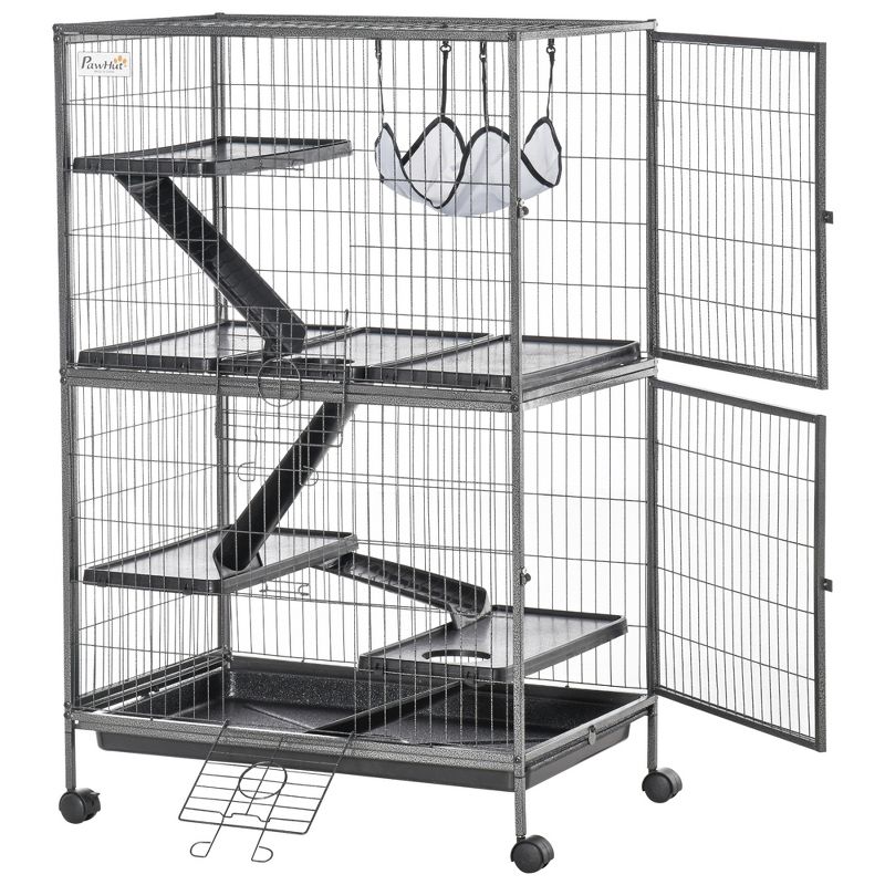 PawHut Small Animal Cage, Ferret Cage, Large Chinchilla Cage with Hammock & Heavy-Duty Steel Wire, Small Animal Habitat with Tray, 4 of 9